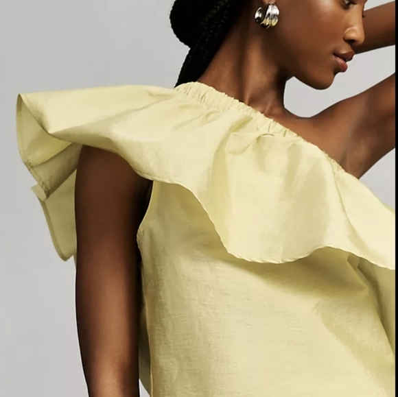 Anthropologie Tops - Anthropologie Lemon. One Shoulder Ruffle Blouse Size M.